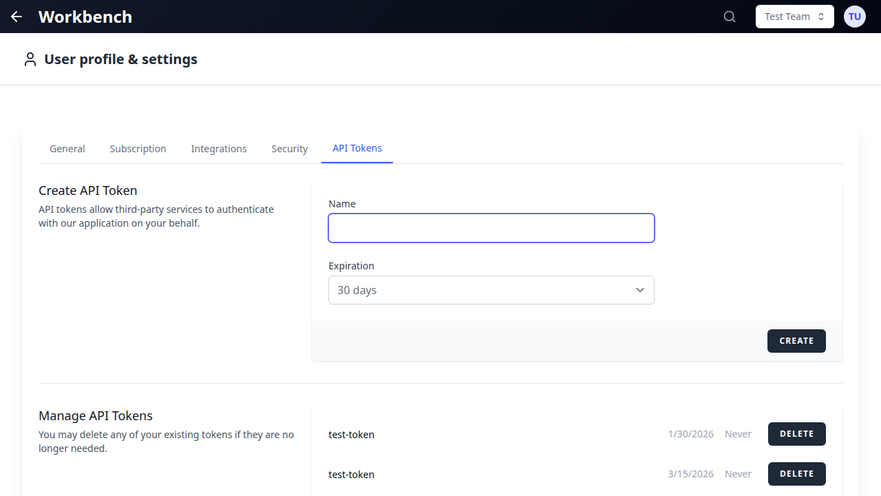 API Tokens Management
