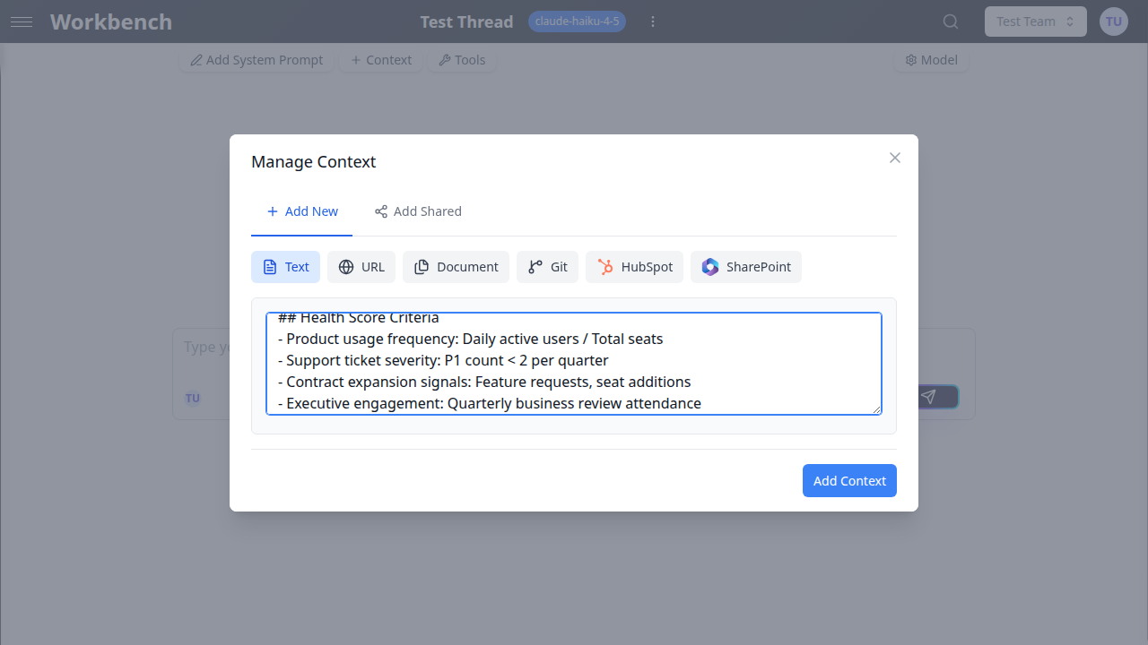 Adding a text context block