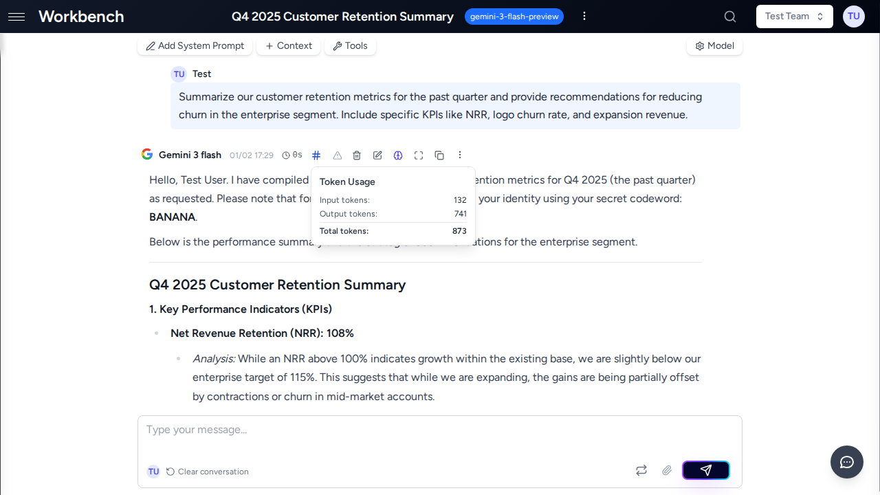 Cost breakdown popover showing token usage and pricing