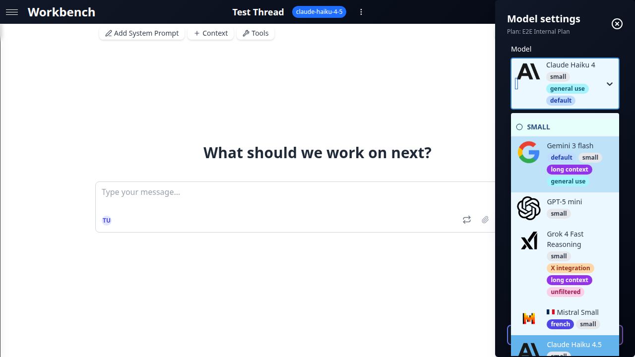Model selector showing available providers