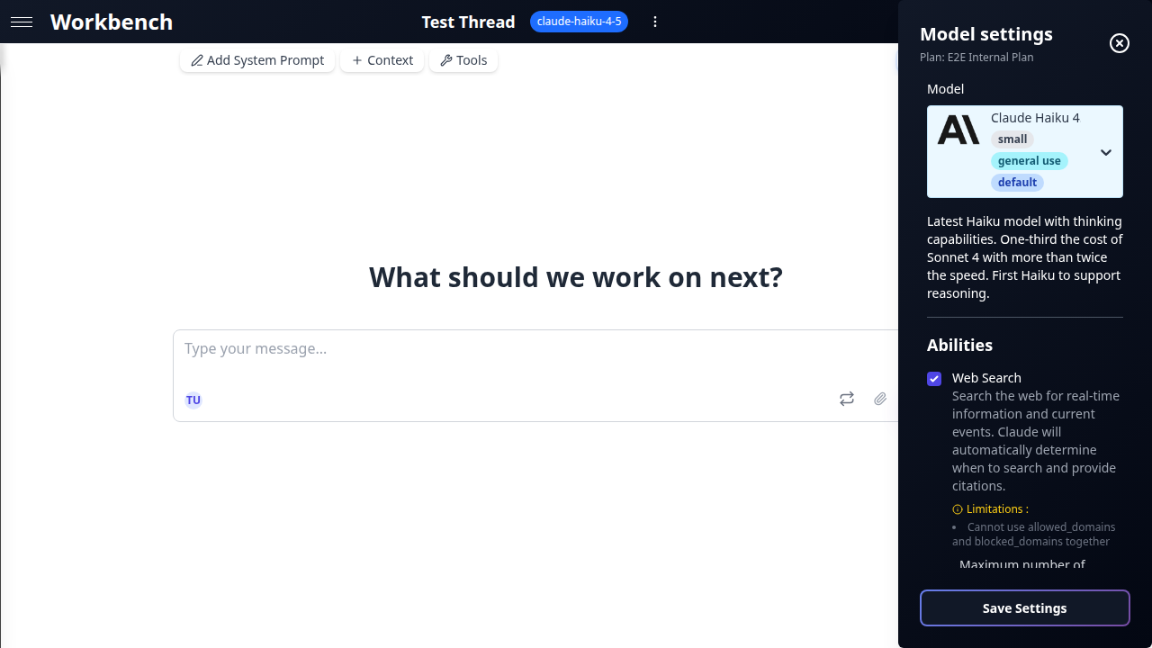 Model Settings Panel