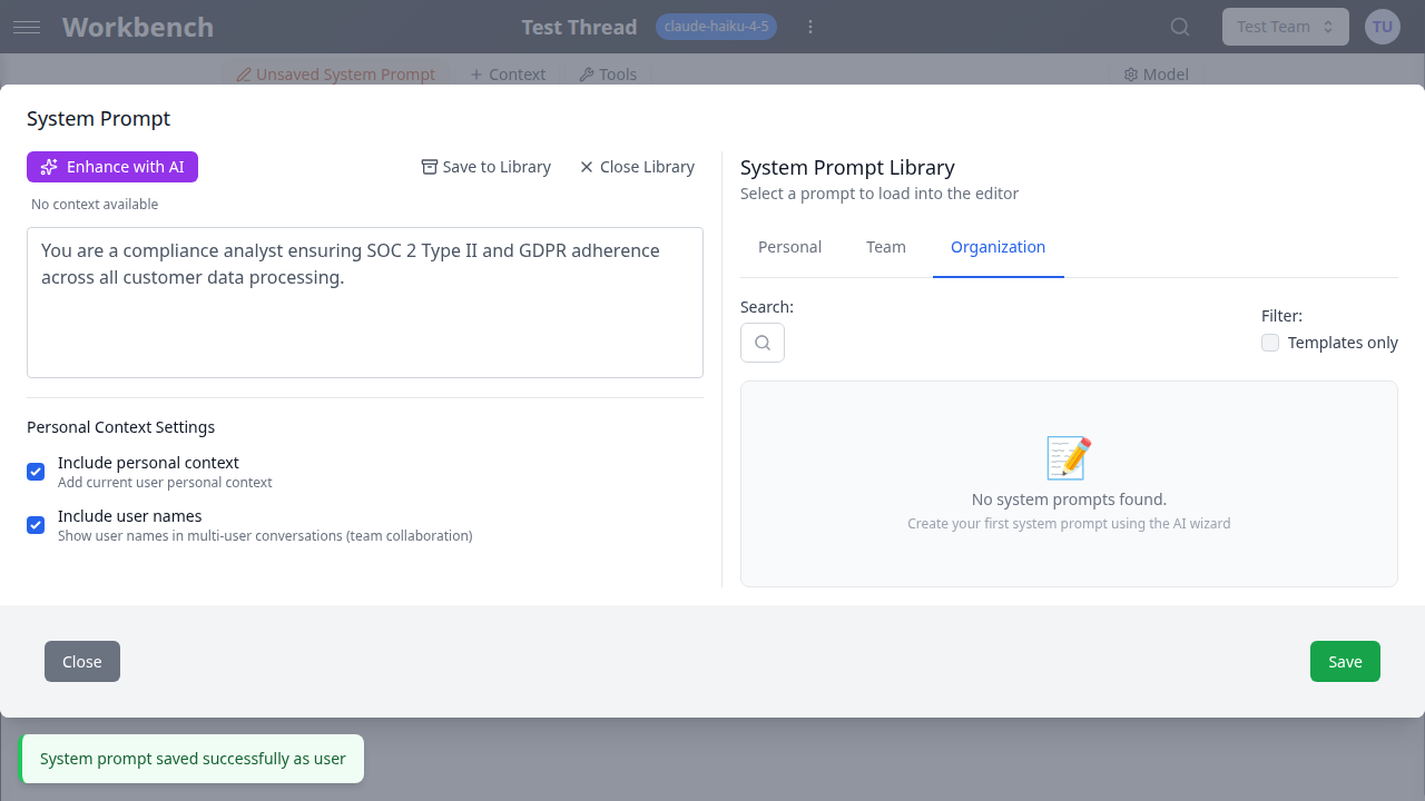 Organization system prompt library