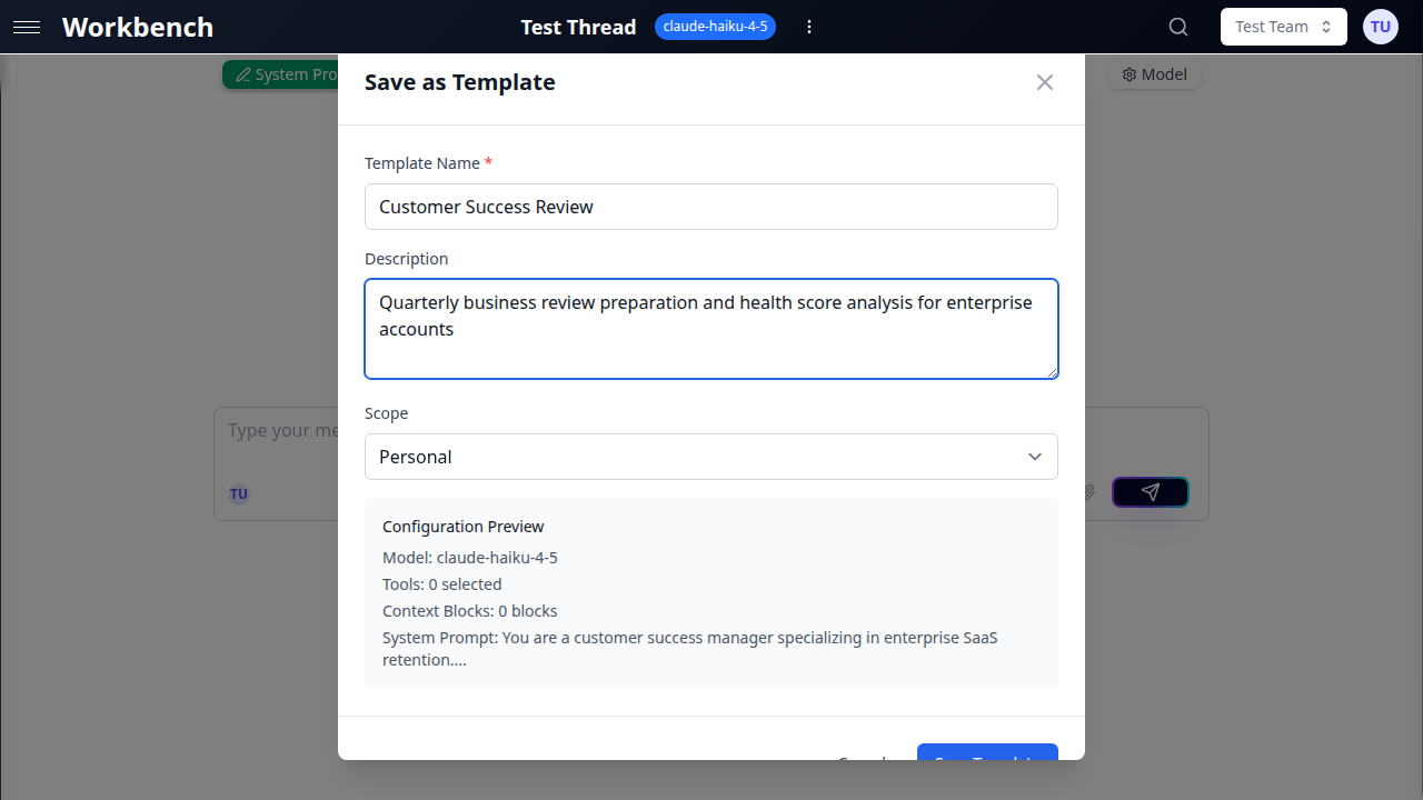 Save as template modal